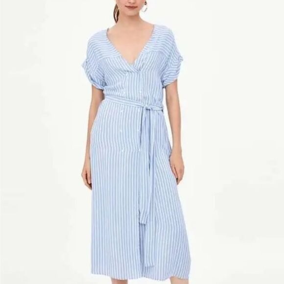 ZARA MIDI V NECK SHIRT DRESS STRIPED BLUE WHITE 7784/072 XSMALL - Picture 12 of 12